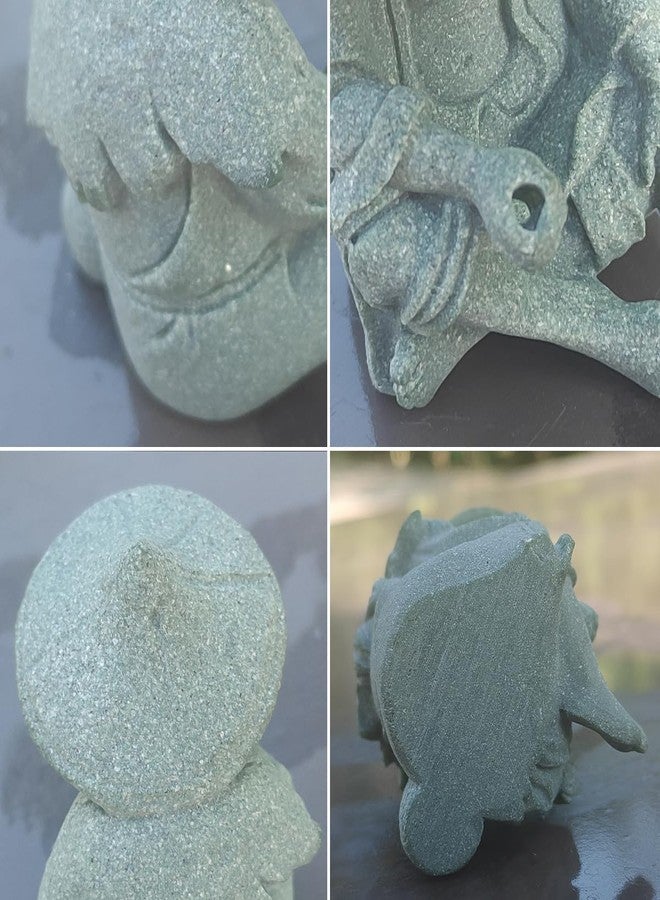 livelyfish Mini Fisherman Statue Asian Zen Decoration Sitting Fishing Figurines Sandstone Vintage Ornament for Aquarium Fish Tank Pot Garden Home Japanese Decor,D - Image 5